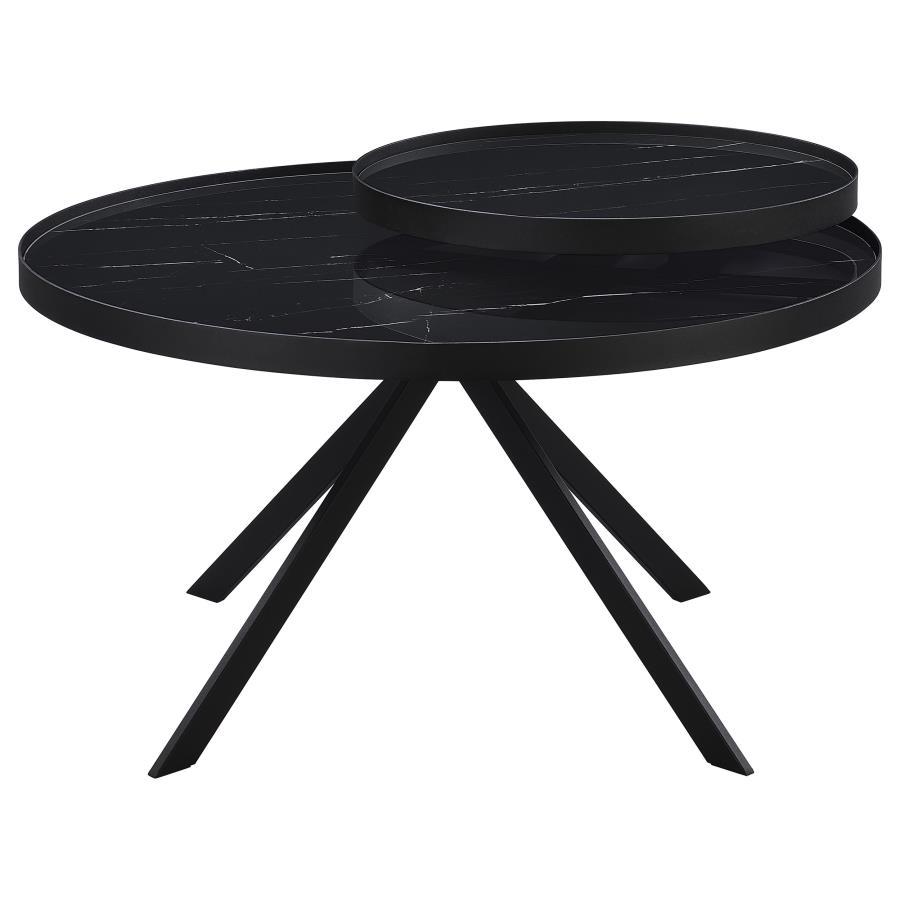 Briggs - Round Marble Printed Glass Top Coffee Table