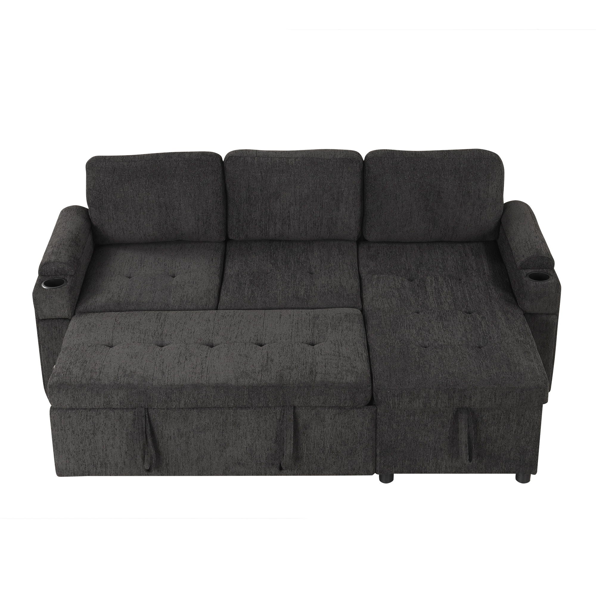 Convertible L Shaped Sofa Couch With Storage, Cup Holders, USB Ports