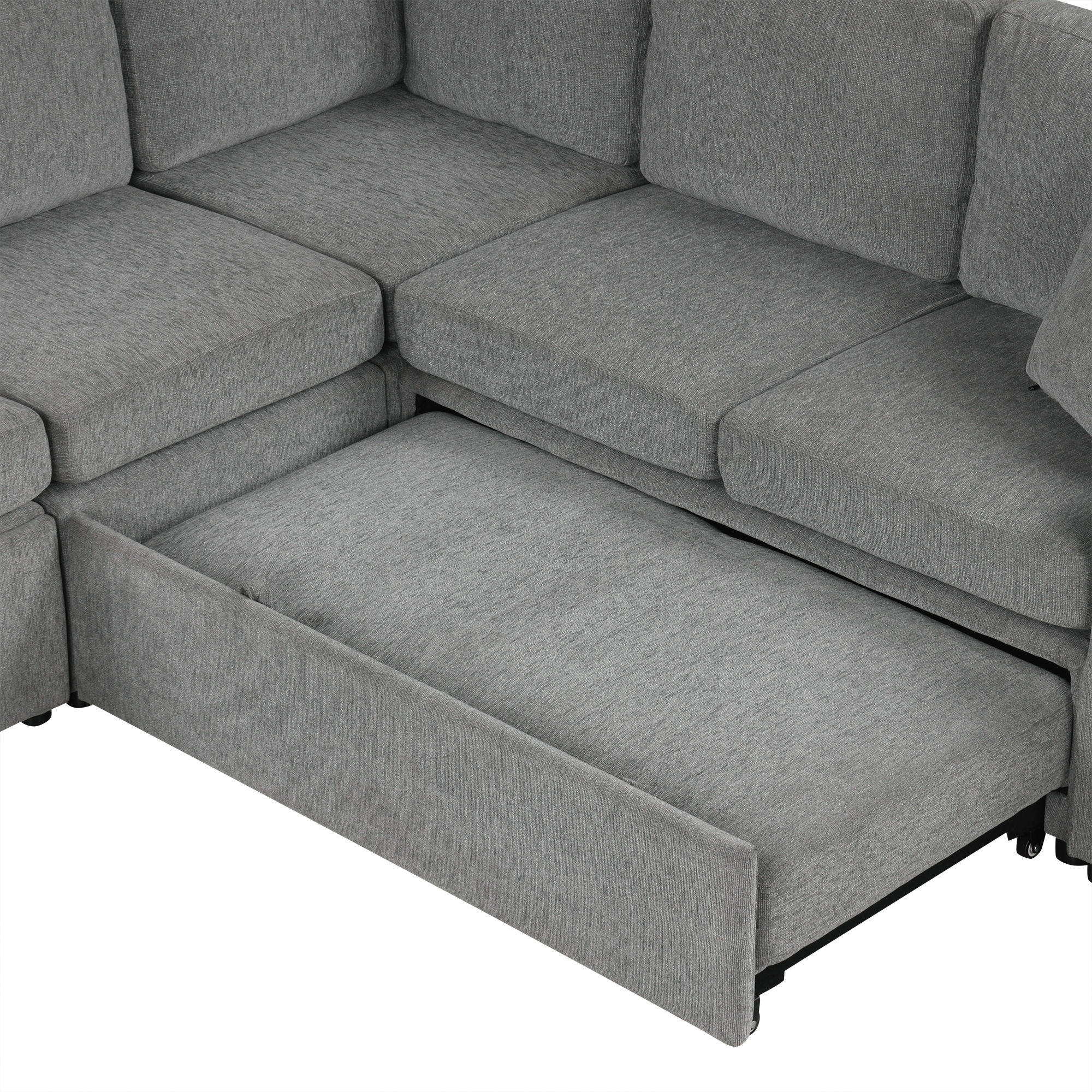 Sectional Sofa Convertible Pull-Out Sofa Bed With A Movable Storage Ottoman For Living Room