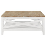 Hollis - Square Wood Coffee Table With Shelf - Brown And White