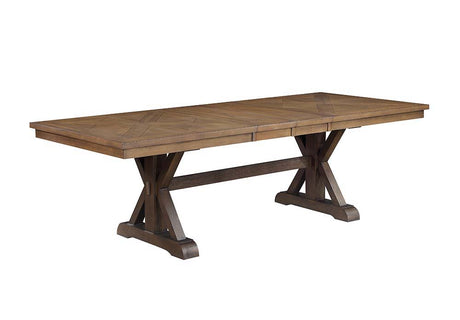 ACME Pascaline - Dining Table - Gray Fabric, Rustic Brown & Oak Finish | Meri Furniture