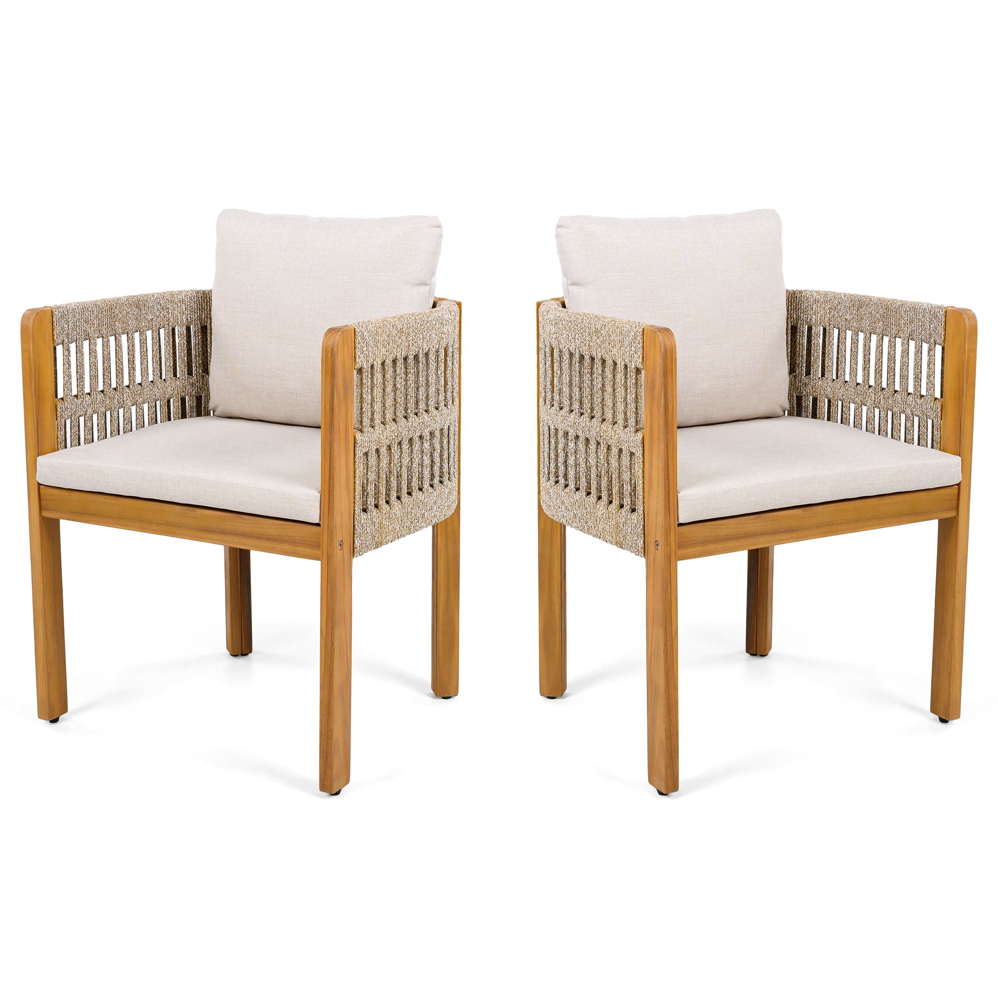 Outdoor Dining Chairs With Mix Rope Handles (Set of 2)