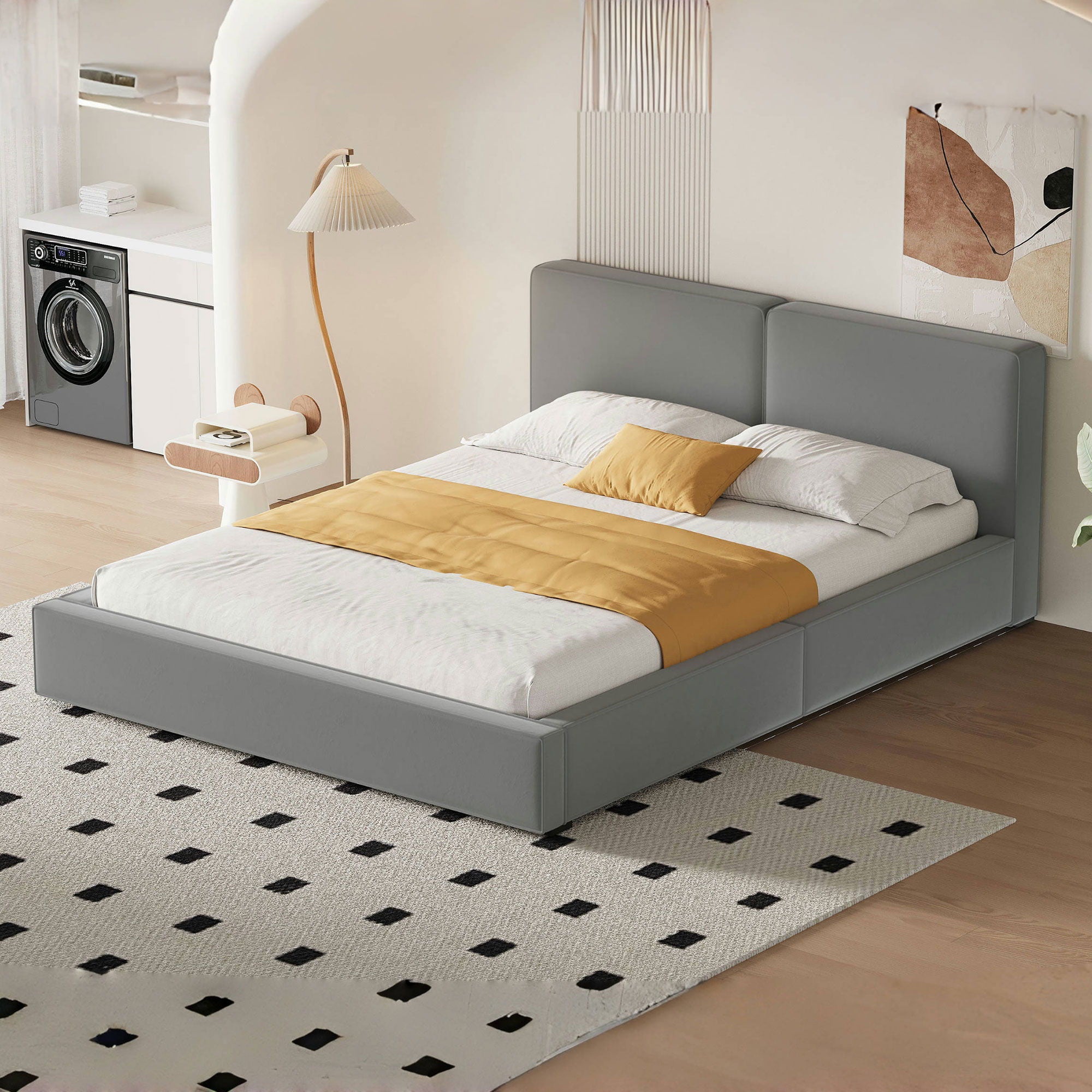 Upholstered Platform Bed, Grounded Bed With Solid Frame