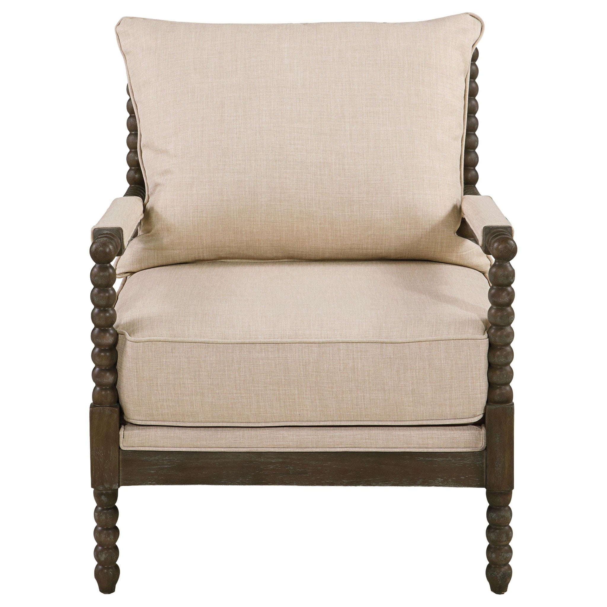 Blanchett Upholstered Bobbin Accent Chair Beige and Distressed Brown