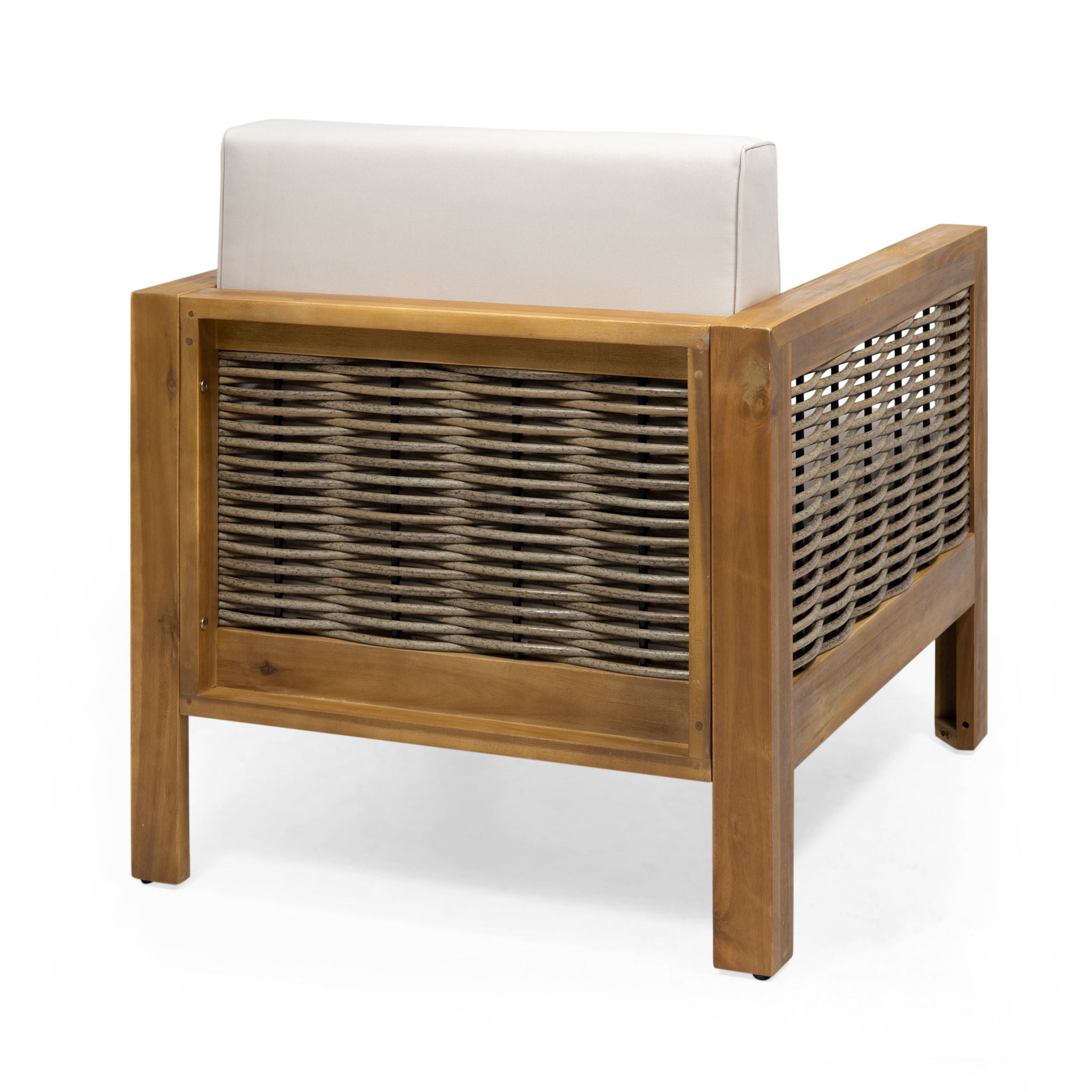 Outdoor 4 Seater Acacia Wood Chat Set With Wicker Accents And Cushions - Teak / Mixed Brown / Beige