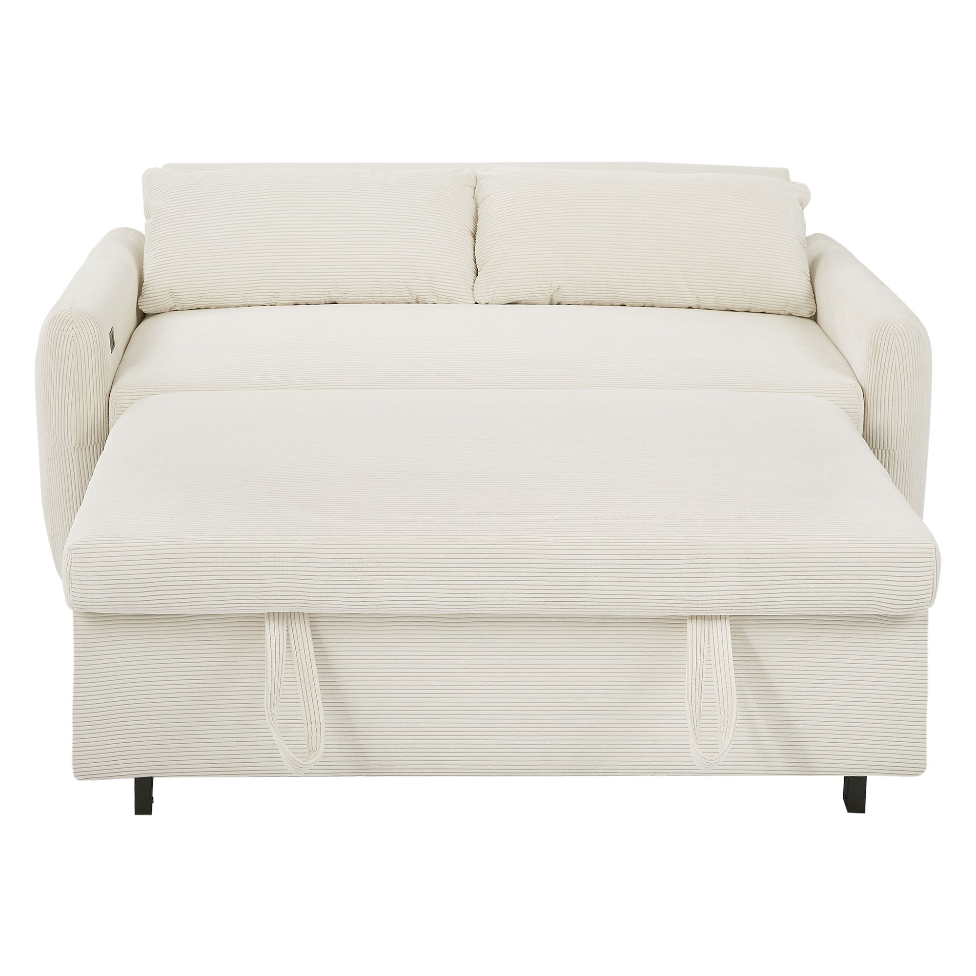 Pull-Out 2 Seat Modern Sleeper Sofa With 2 Throw Pillows And USB Ports