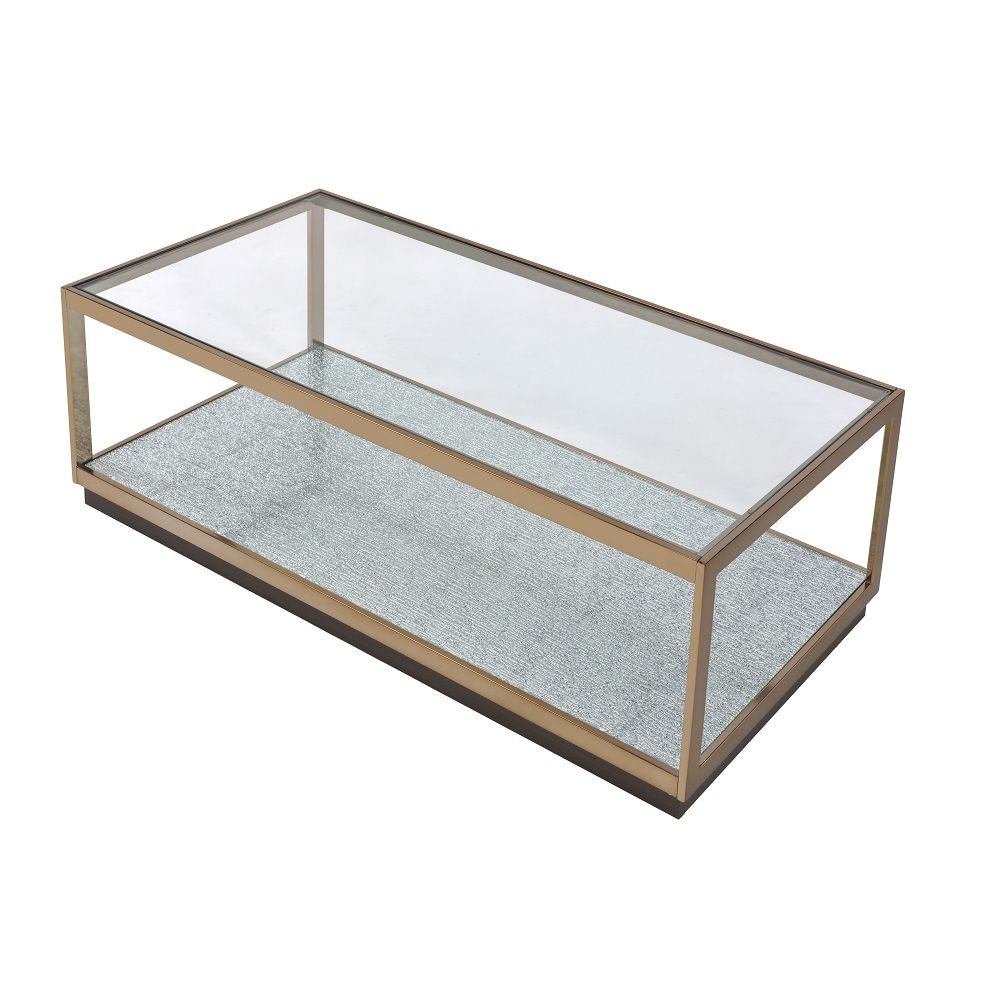 ACME Kaia - Coffee Table - Glass & Gold | Meri Furniture