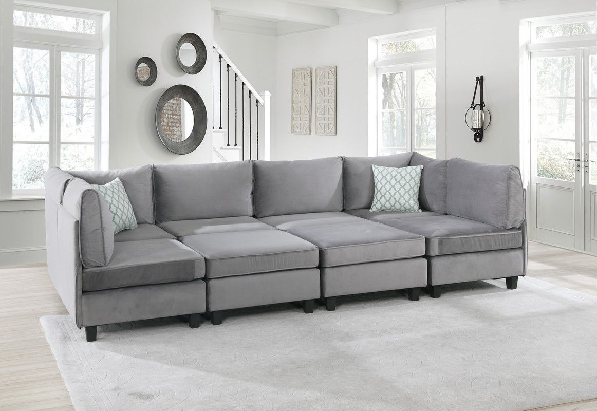 Simona 120"W Gray Velvet 8Pc Modular Sectional Sofa