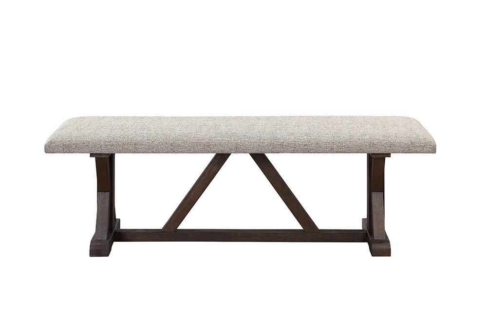 ACME Pascaline - Bench - Gray Fabric, Rustic Brown & Oak Finish | Meri Furniture