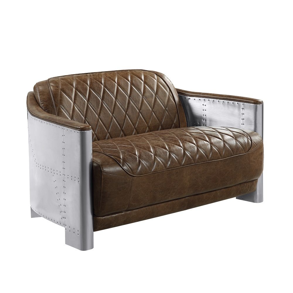 ACME Sedna - Loveseat - Espresso & Aluminum | Meri Furniture
