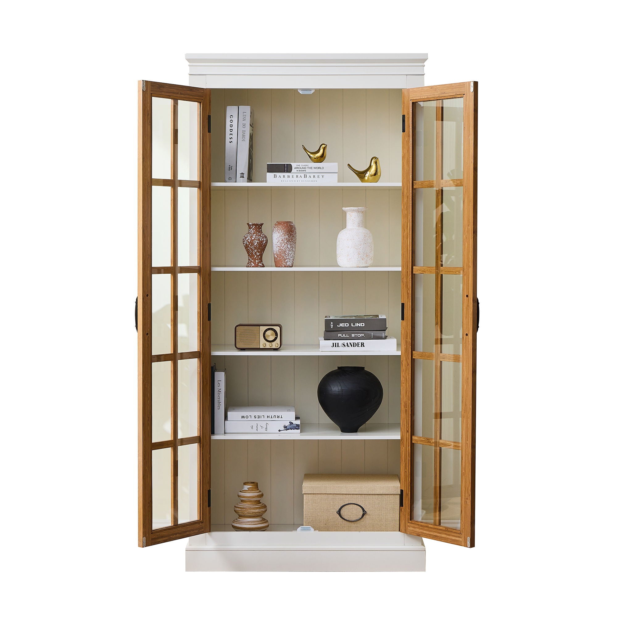 Rustic Style Display Cabinet With Glass Doors For Collectibles