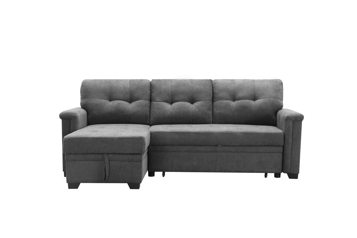 Ashlyn 84"W Gray Woven Fabric Sleeper Sectional Sofa Chaise with USB Charger and Tablet Pocket