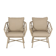 Bruce - Outdoor Club Chair Set With Water Resistant Cushions Rattan And Iron - Brown