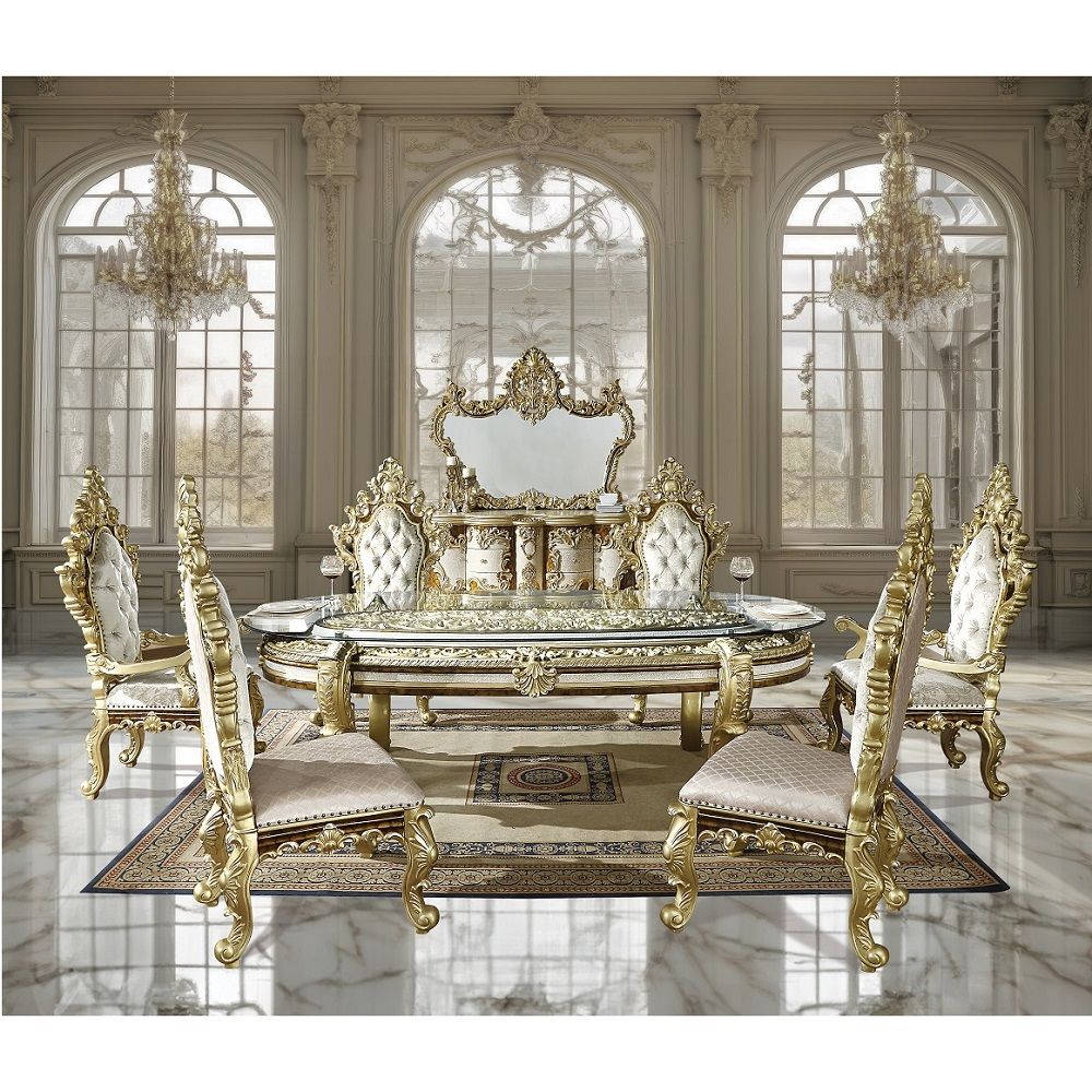 ACME Desiderius - Dining Table - Antique Gold & Hand-Painted Brown | Meri Furniture