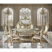 ACME Desiderius - Dining Table - Antique Gold & Hand-Painted Brown | Meri Furniture