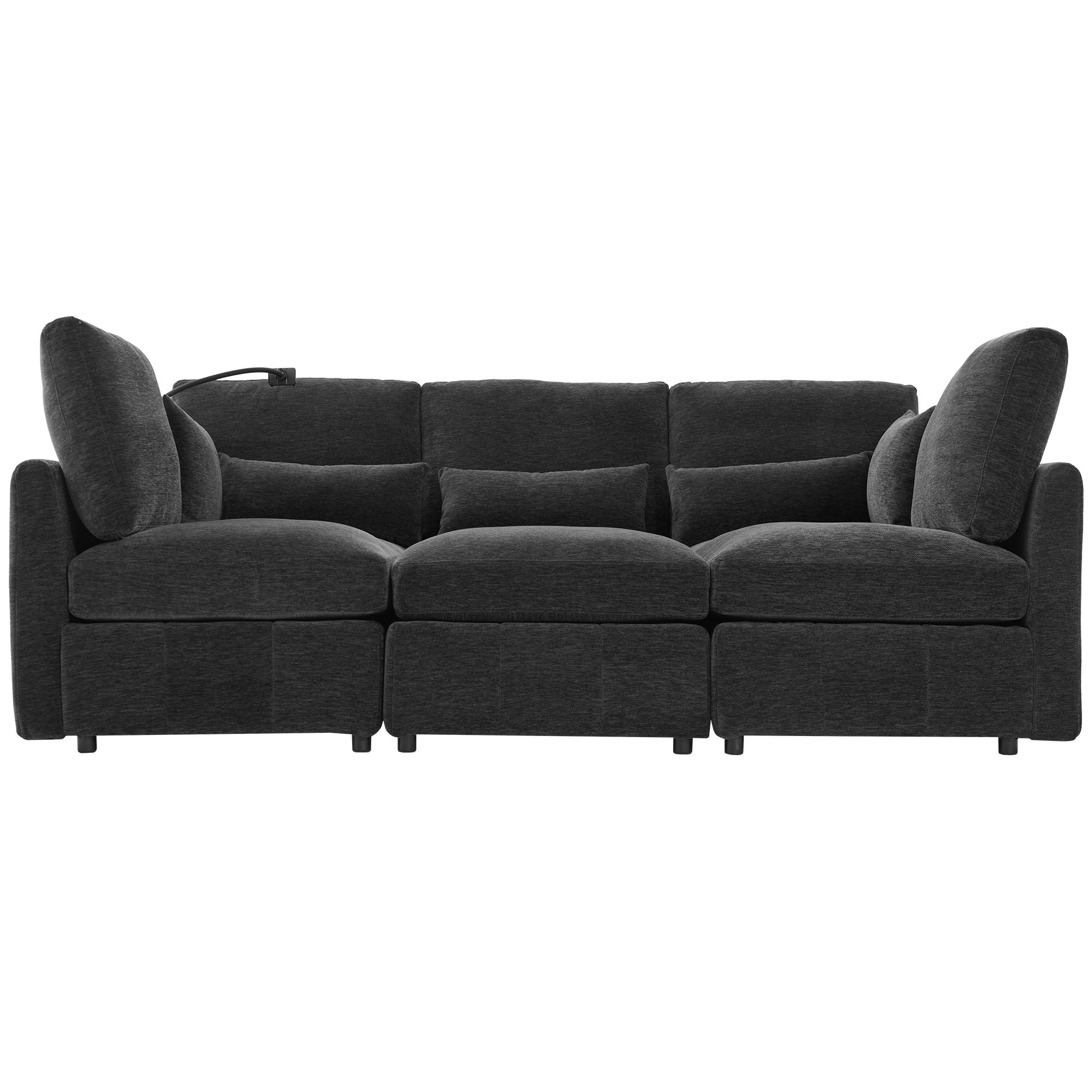 Modern Modular U-Shaped Sofa Bed With Movable Ottoman, USB Ports, Phone Holder