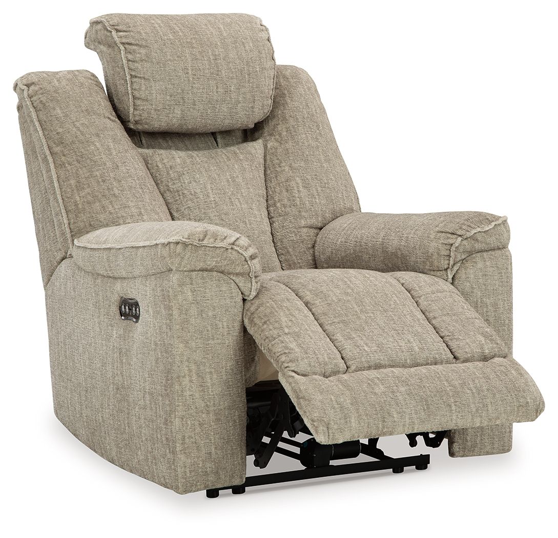 Signature Design by Ashley® Hindmarsh - Stone - Power Recliner/ Adj Headrest | Meri Furniture