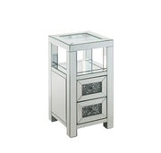 ACME Noralie - Accent Table - Clear Glass, Mirrored & Faux Diamonds - 24" | Meri Furniture