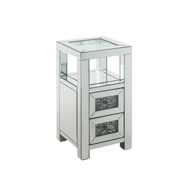 ACME Noralie - Accent Table - Clear Glass, Mirrored & Faux Diamonds - 24" | Meri Furniture
