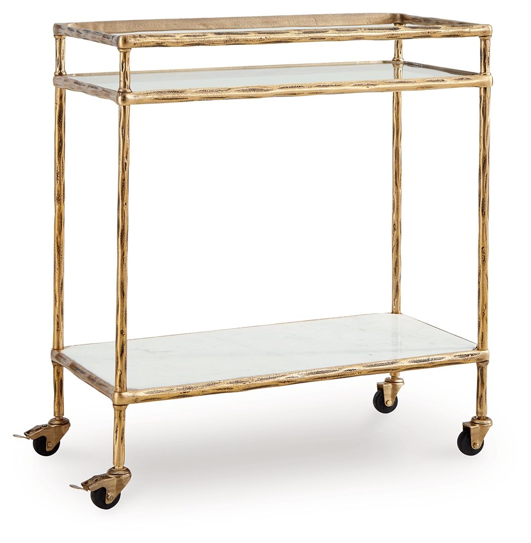 Signature Design by Ashley® Plattfield - Antique Gold Finish - Bar Cart | Meri Furniture