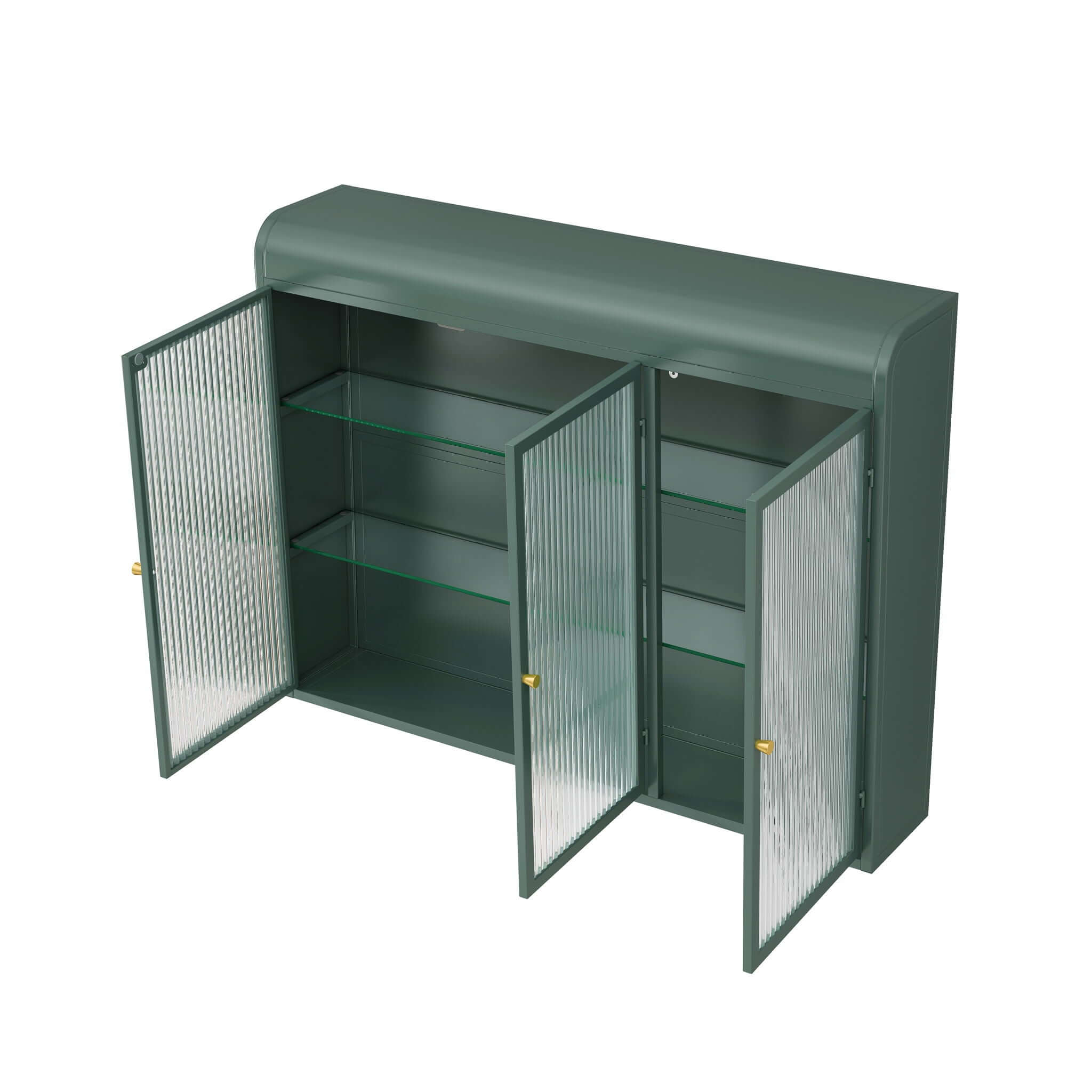 Arched Wall Mounted Cabinet, 3 Door Storage For Kitchen - Dark Green