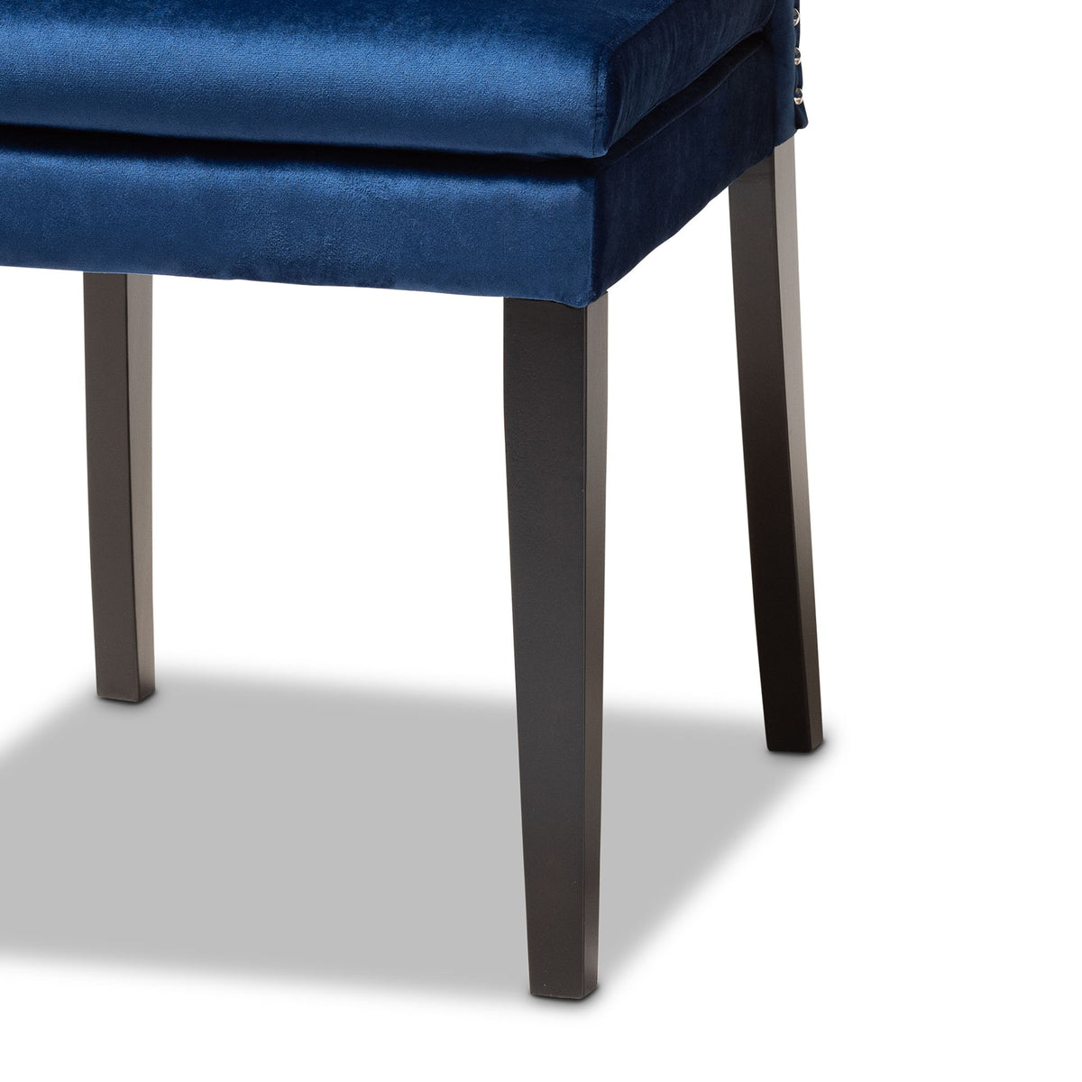 Dylin Modern and Contemporary Navy Blue Velvet Fabric Upholstered and Dark Brown Finished Wood 7-Piece Dining Set