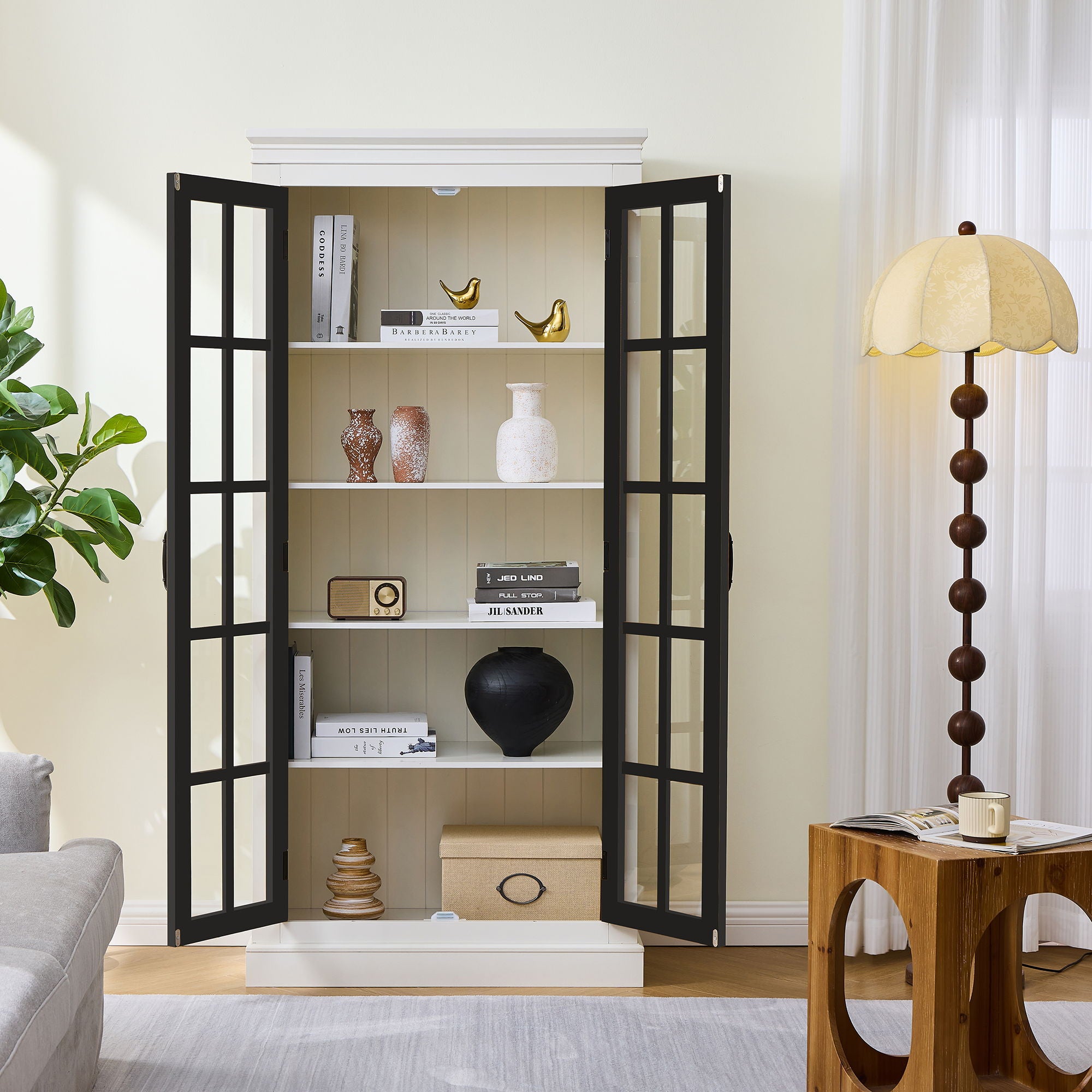 Rustic Style Display Cabinet With Glass Doors For Collectibles