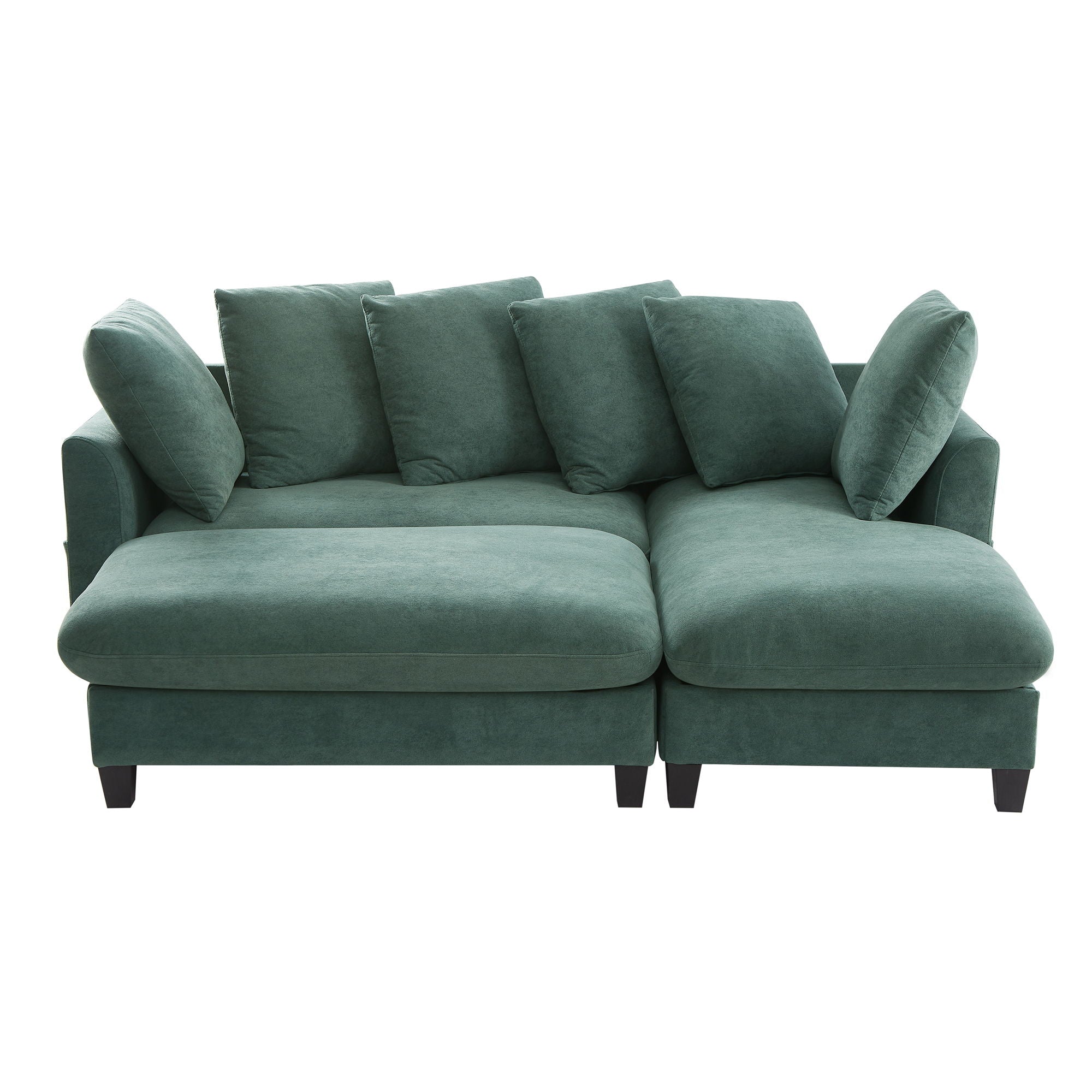 Upholstered L Shaped Sectional Sofa With Storage, Movable Ottoman, And 6 Throw Pillows