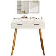 Makeup Vanity Desk With Removable Mirror And Lights, 3 Color Modes & Adjustable Brightness Dressing Table, Small Vanity Table Set With 2 Drawers For Bedroom - White