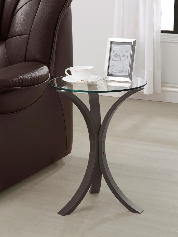 Edgar - Round Glass Top Accent Side Table - Cappuccino
