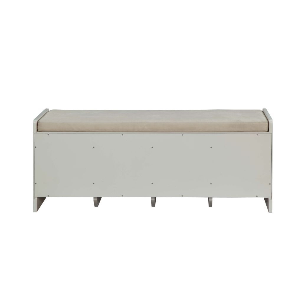 ACME Berci - Bench - Beige Fabric & White | Meri Furniture