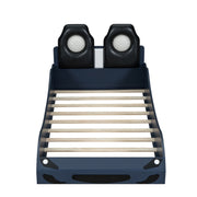 Race Car Shaped Platform Bed With LED And Upholstered Backrest In