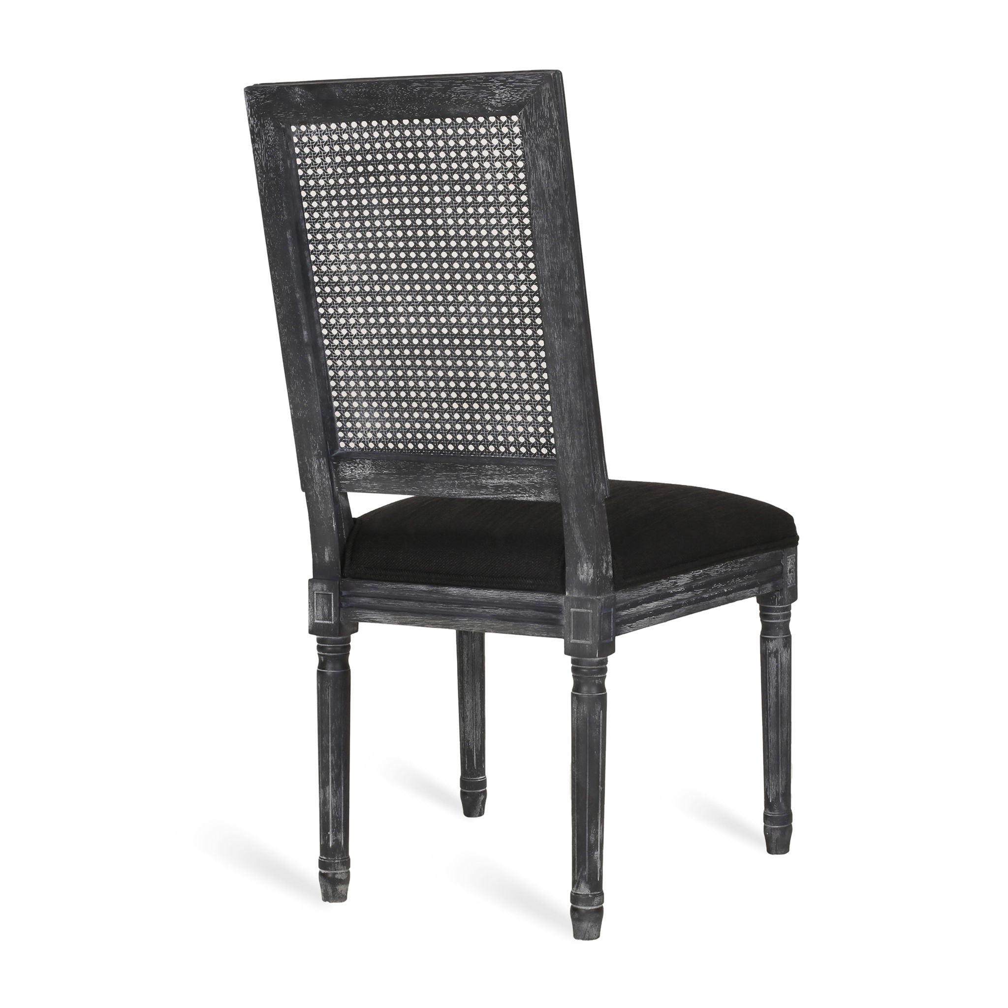 French Country Dining Chair With Rectangular Cane Backrest And Smooth Upholstered Seating