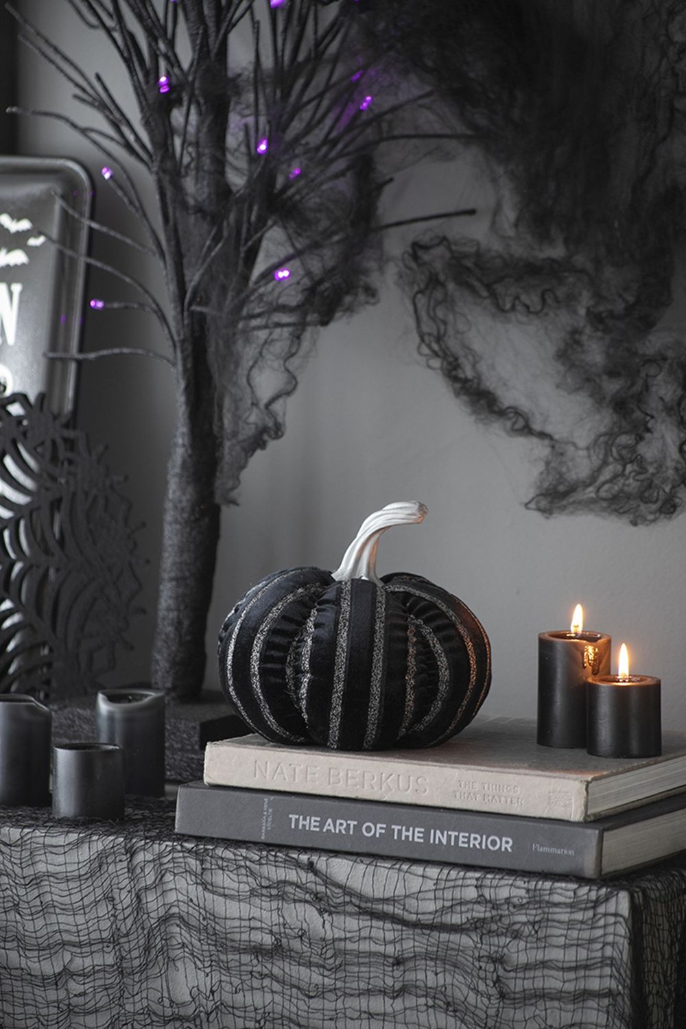 Stripe Pumpkin Decor, For Holiday Halloween Decoration - Black / White