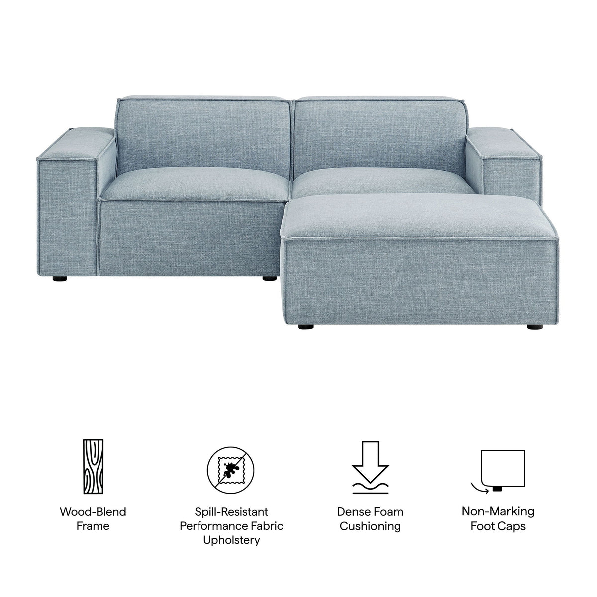 Restore 3-Piece Performance Fabric Upholstered Modular Loveseat with Ottoman by Modway