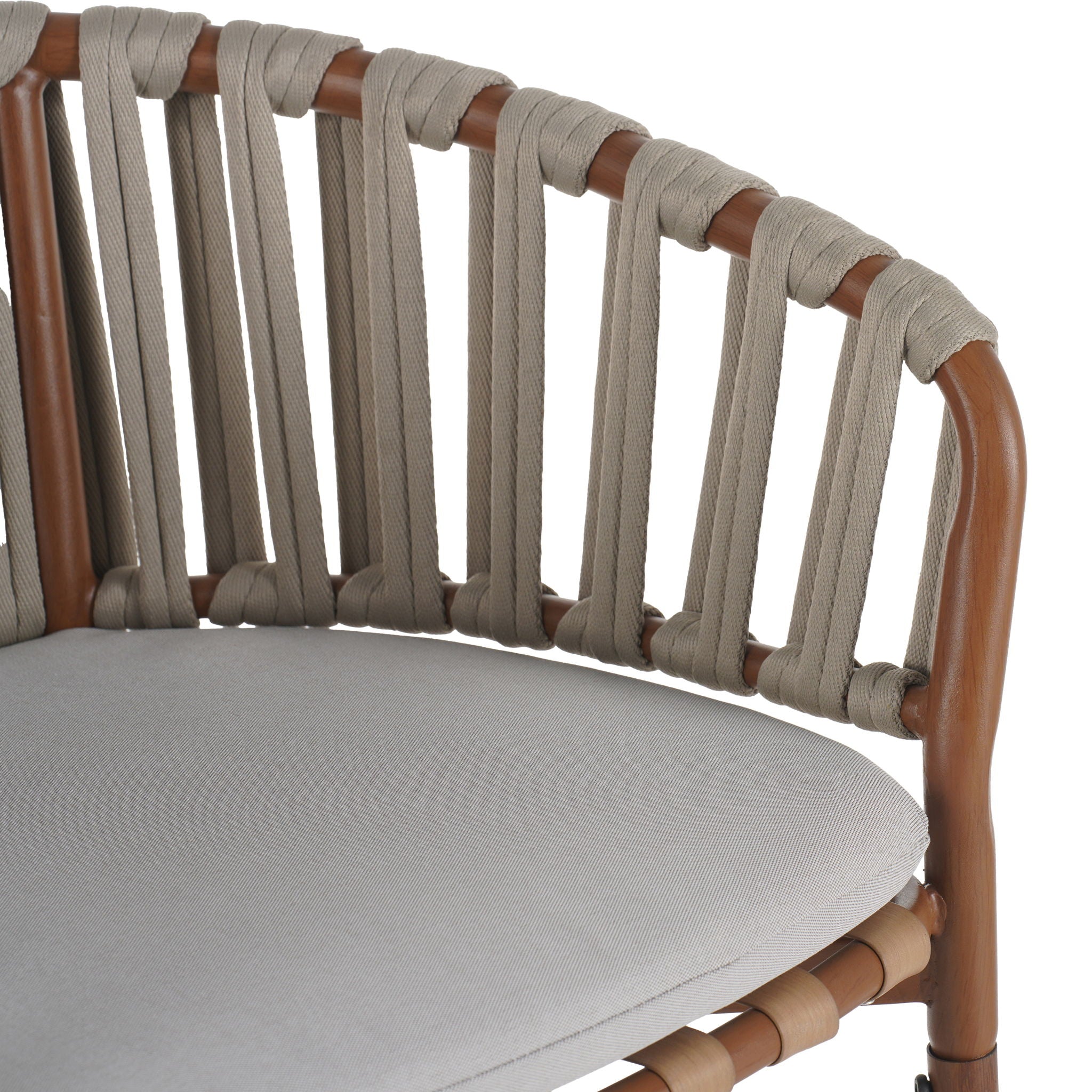 Lodi - Outdoor Matal Rope Barstool, Teak / Beige (Set of 2) - Teak / Beige