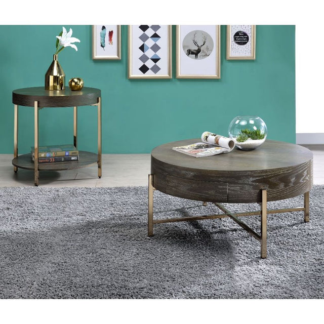 ACME Weyton - End Table - Dark Oak & Champagne | Meri Furniture