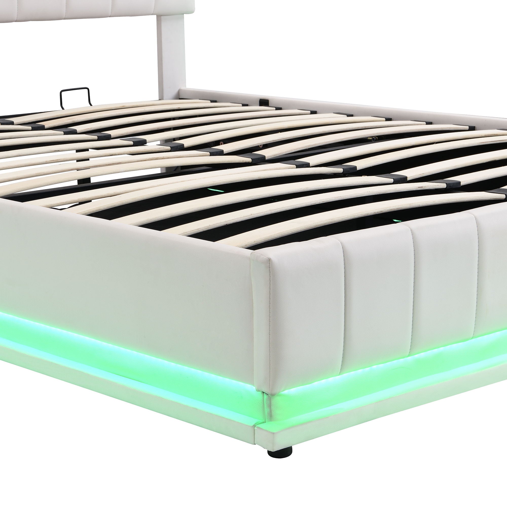 Upholstered Bed With Hydraulic Storage System And LED Light, With Sockets And USB Ports