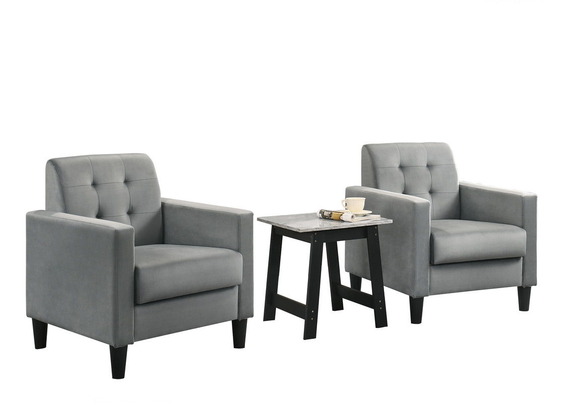 Hale  Light Gray Velvet Armchairs and End Table Living Room Set