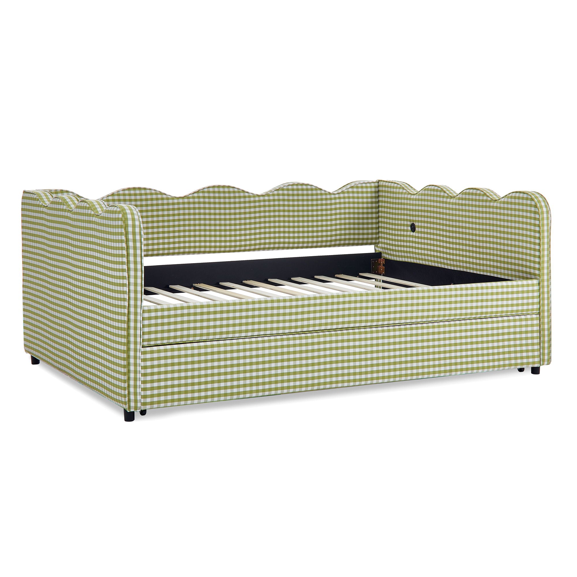 Gingham Daybed With USB Charging Port, Wave-Shaped Design