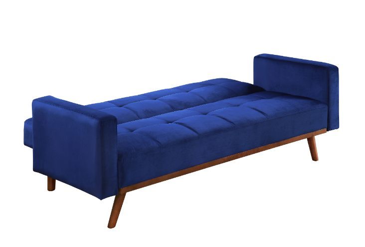 ACME Tanitha - Futon - Blue Velvet & Natural Finish | Meri Furniture