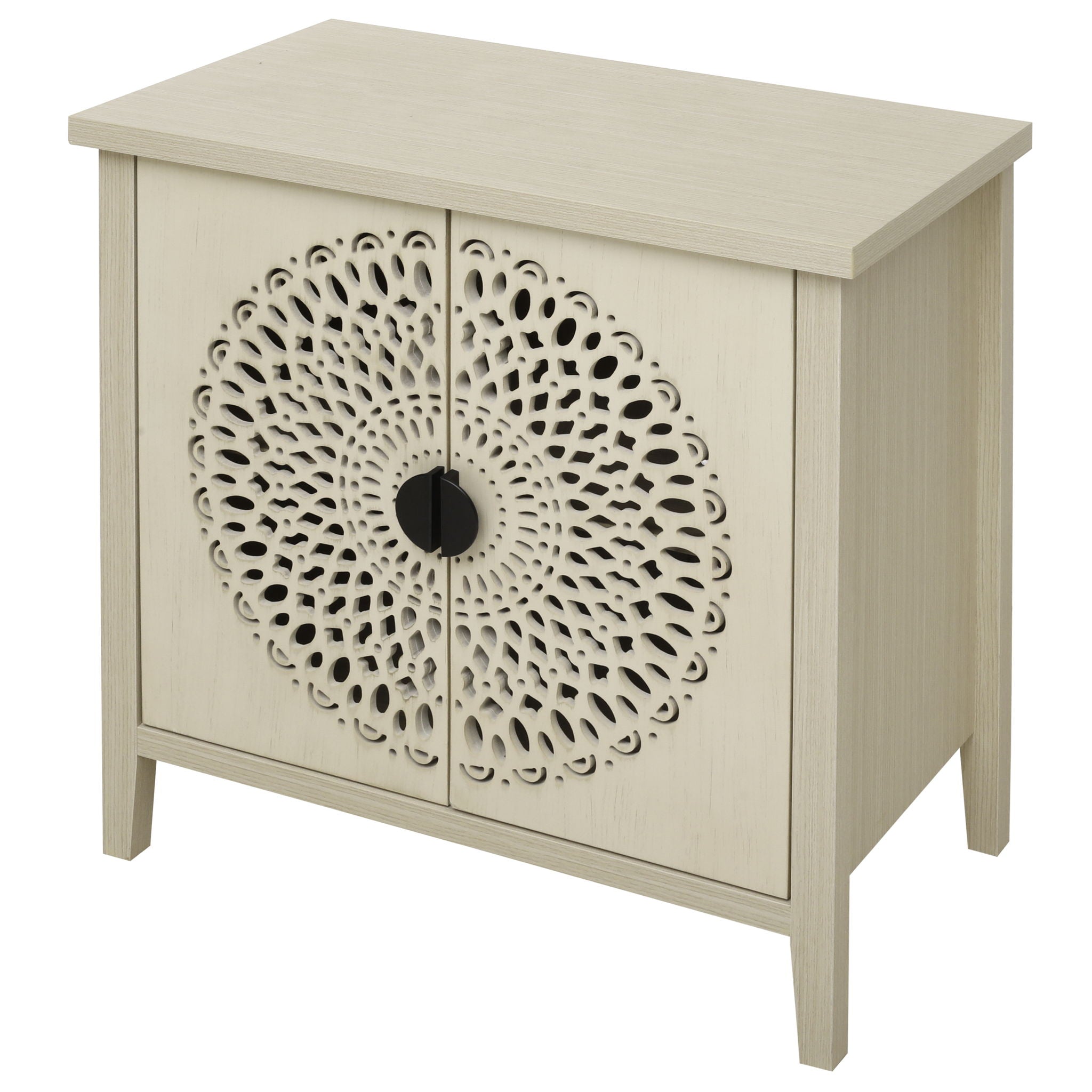 Hollow Carved 2 Door Accent Cabinet Sideboard Buffet Storage Cabinet With Adjustable Shelf For Entryway Living Room Bedroom - Natural