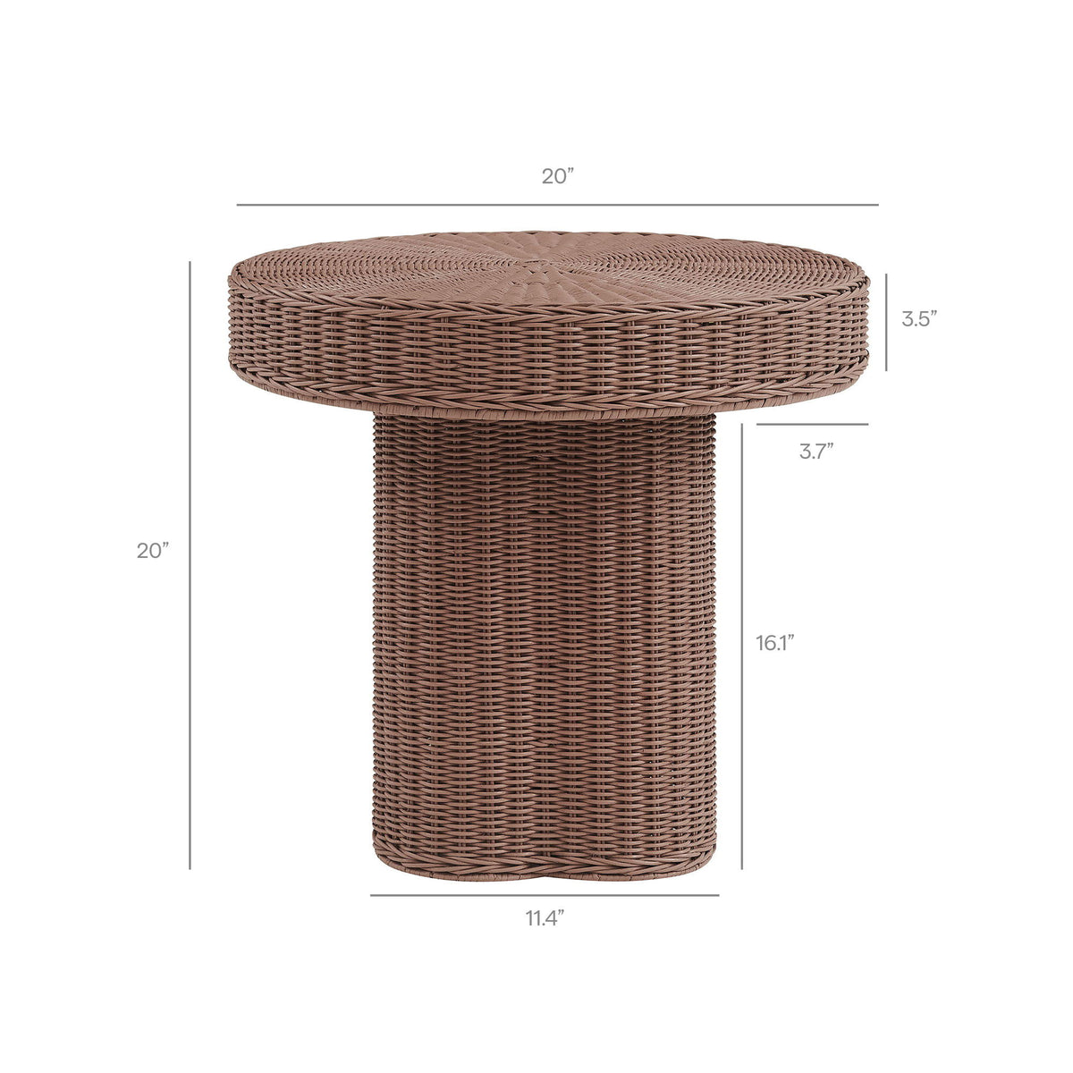 Sarova 20 Inch Natural Rattan Round Pedestal Side Table by Modway