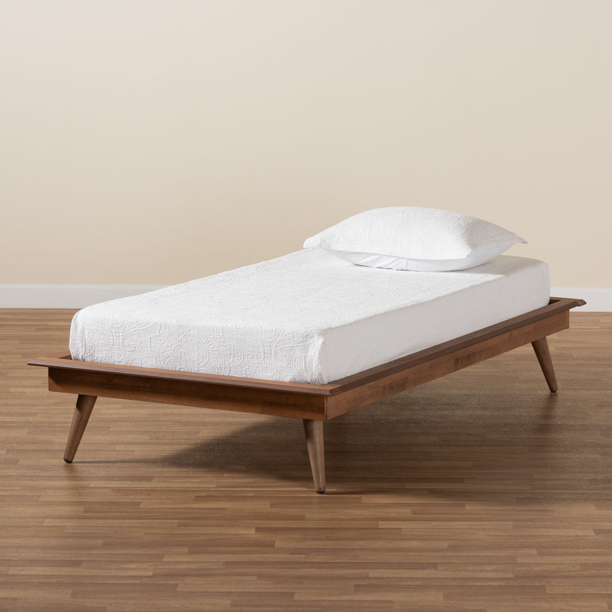 Karine Mid-Century Modern Walnut Brown Finished Wood Twin Size Platform Bed Frame