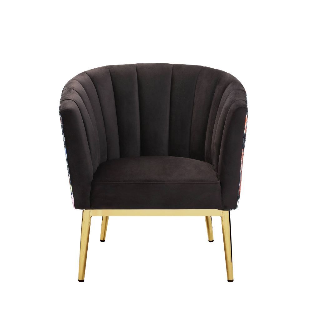 ACME Refined carving with authentic styling, the Colla accent chair is the embodiment of elegance. The thick padded velvet cushion with straight-lined detailing offers superior coziness. | Meri Furniture