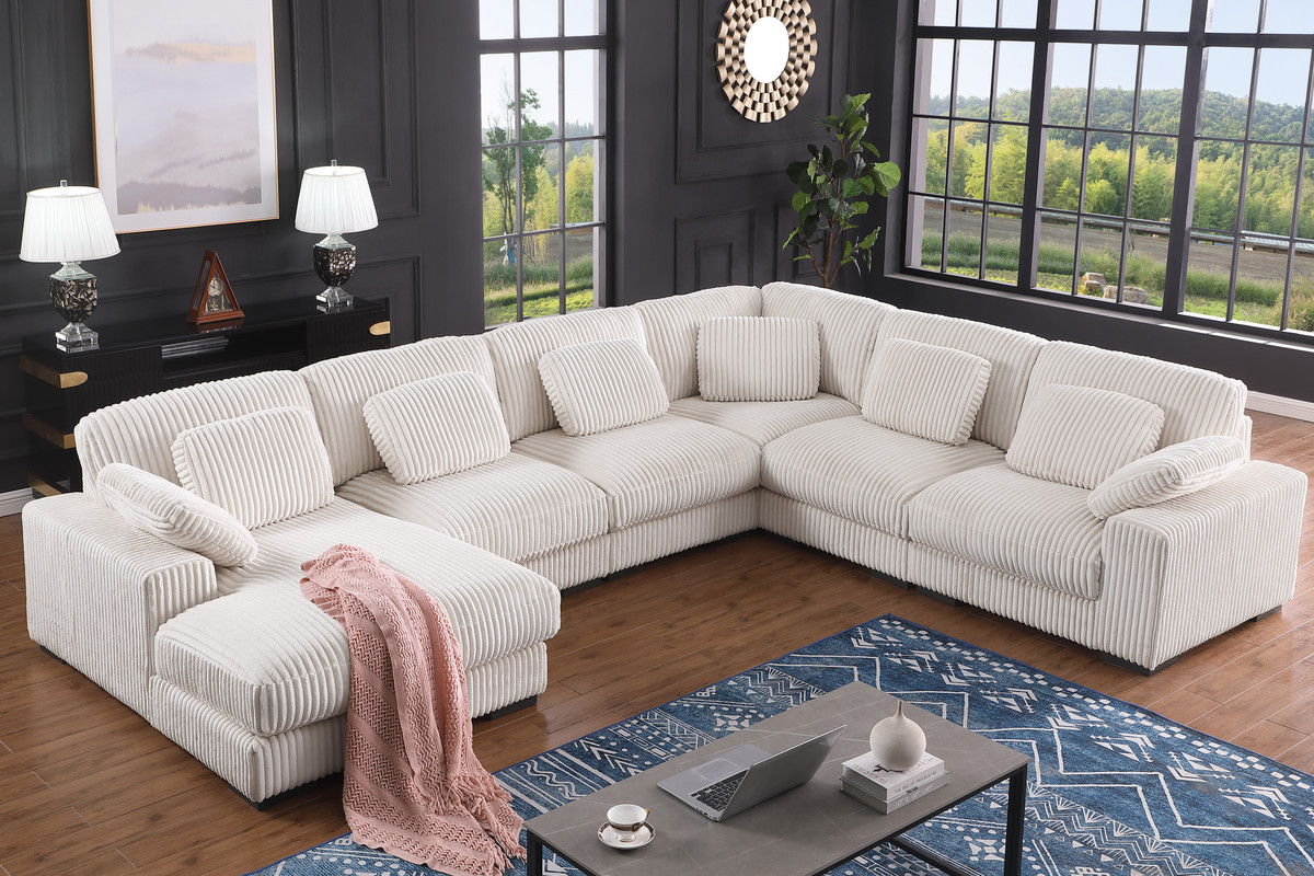Nadine 155.5"W Beige Corduroy Modular Corner Sectional Sofa with Left-Facing Chaise