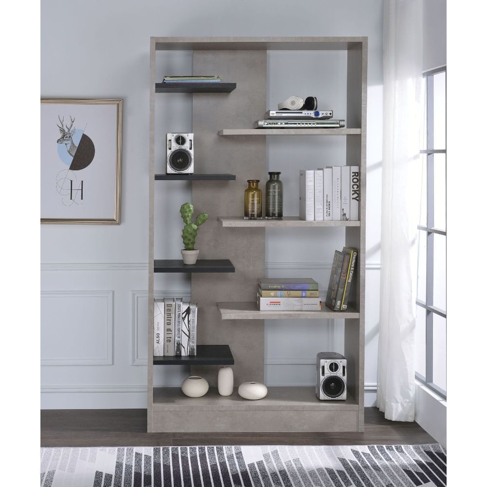 ACME Magna - Bookshelf - Faux Concrete & Black | Meri Furniture