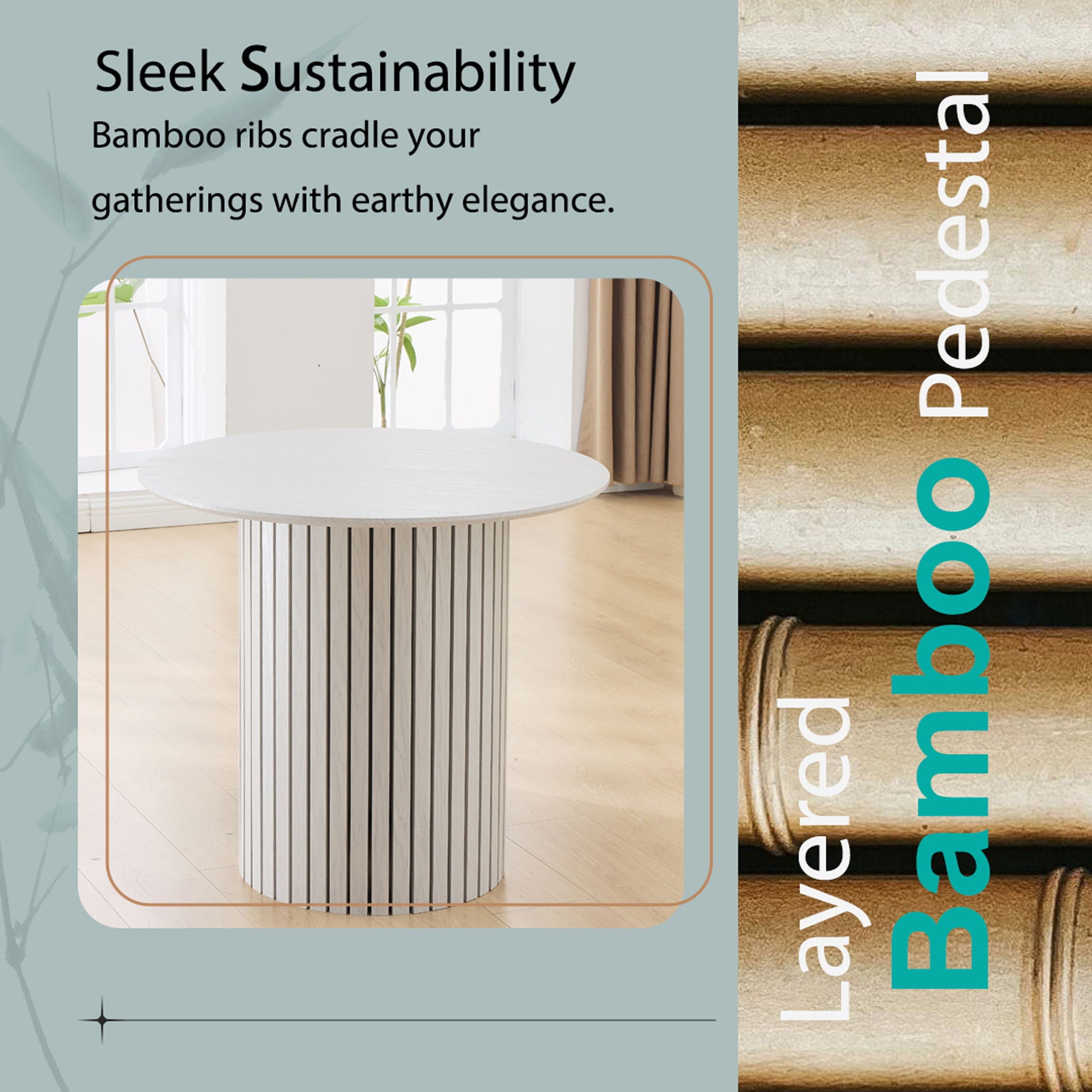 Modern 4 Person Dining Set With Bamboo & Table And Turquoise & Chairs Metal Legs, Space Saving Design - White