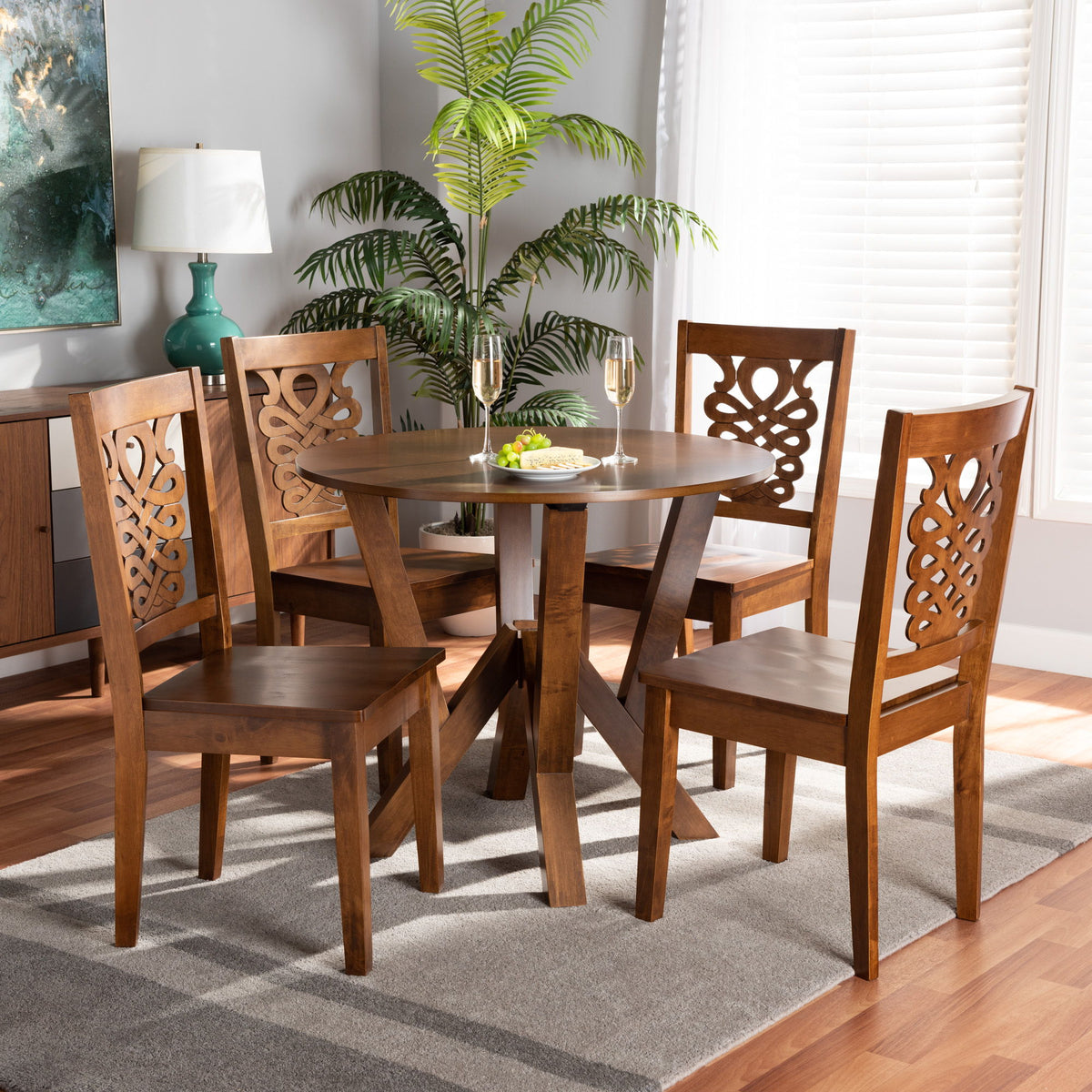 Valda Modern and Contemporary Transitional Walnut Brown Finished Wood 5-Piece Dining Set