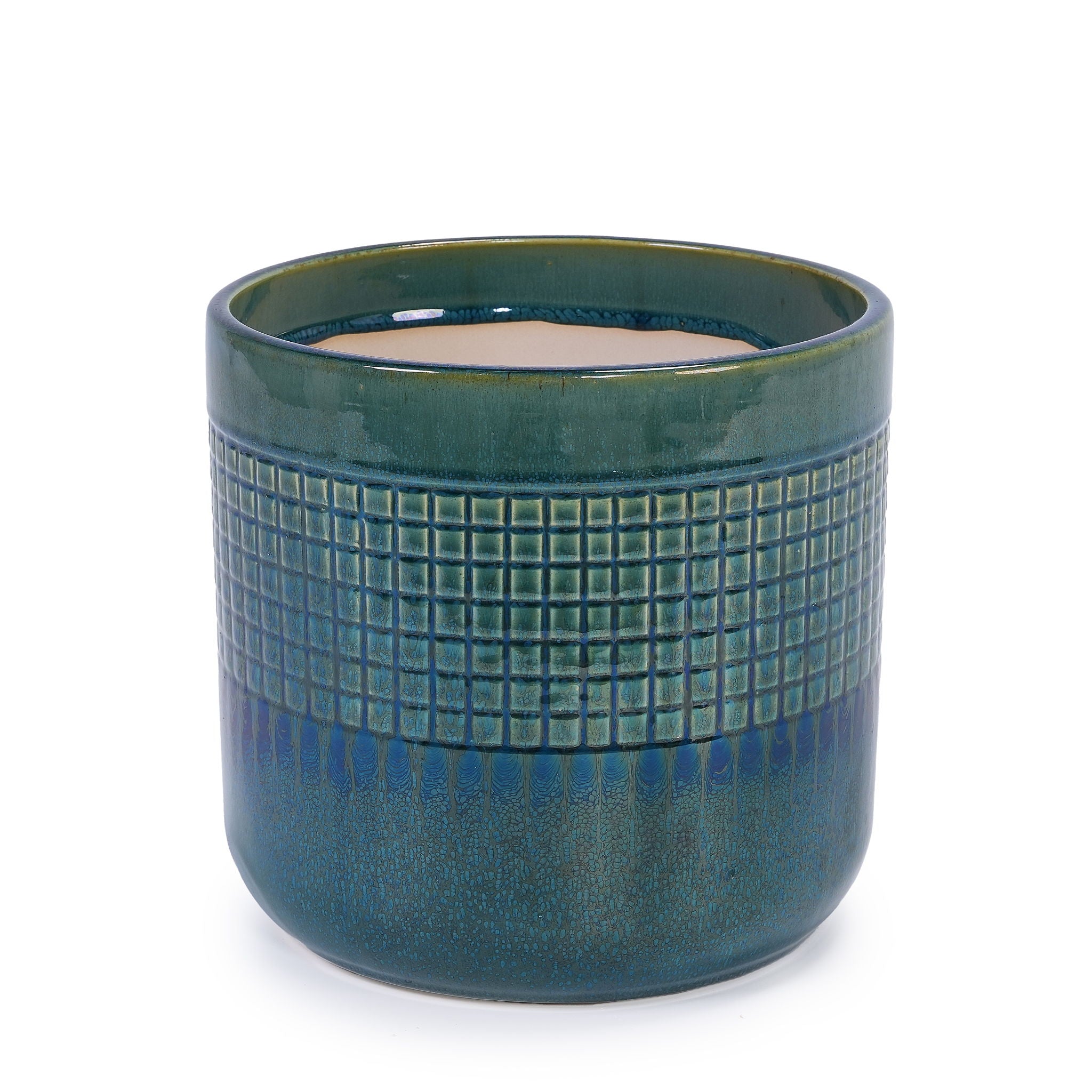 Grid Flowerpot (Set of 3), Planter For Patio, Garden, Windowsill - Blue / Green